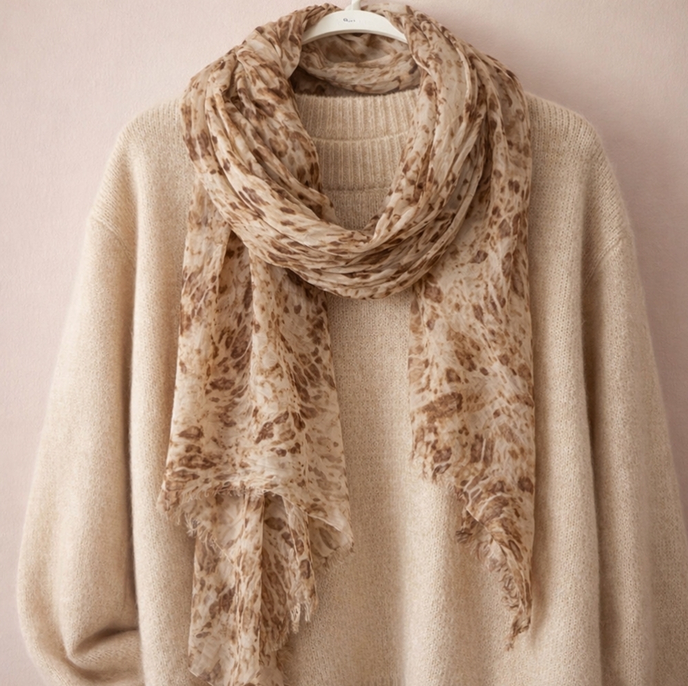 Nordstrom Leopard Print Silk Blend Scarf Lightweight Shawl Wrap Neutral Beige